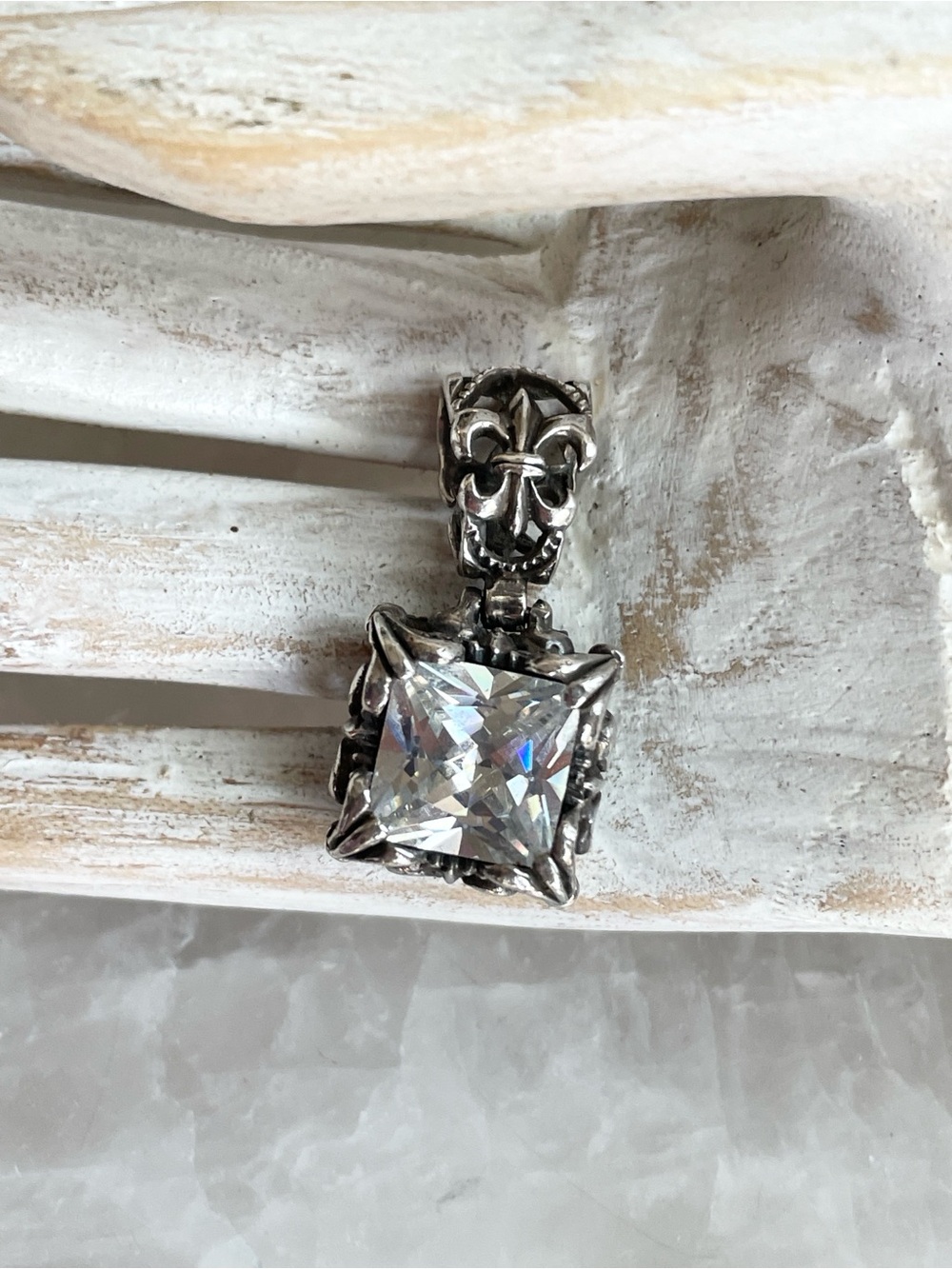 Silpada Uptown Fleur De Lis Sterling Silver & CZ Pendant - Retired
